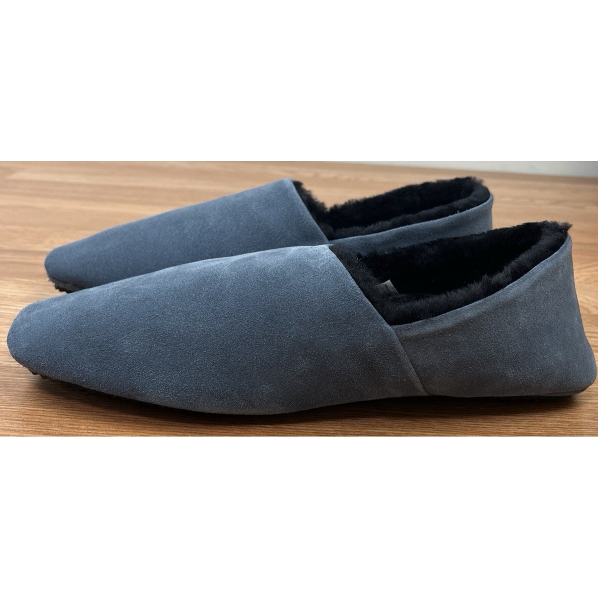 Mr Porter Mr P Suede Slippers Blue Size 11 Mens Slip-On Faux Fur Lined New — image 3 of 8
